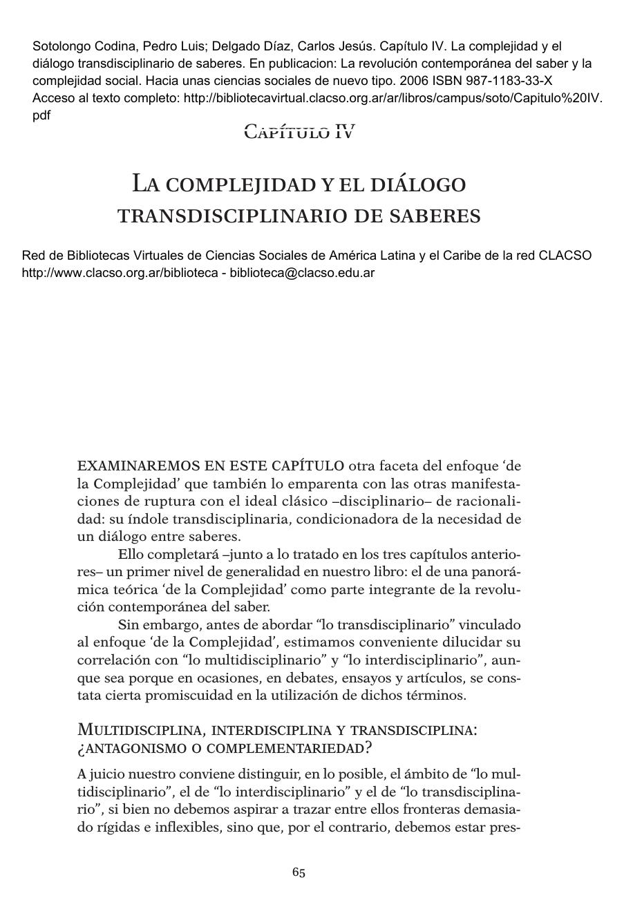 La complejidad y el diálogo transdisciplinario de saberes